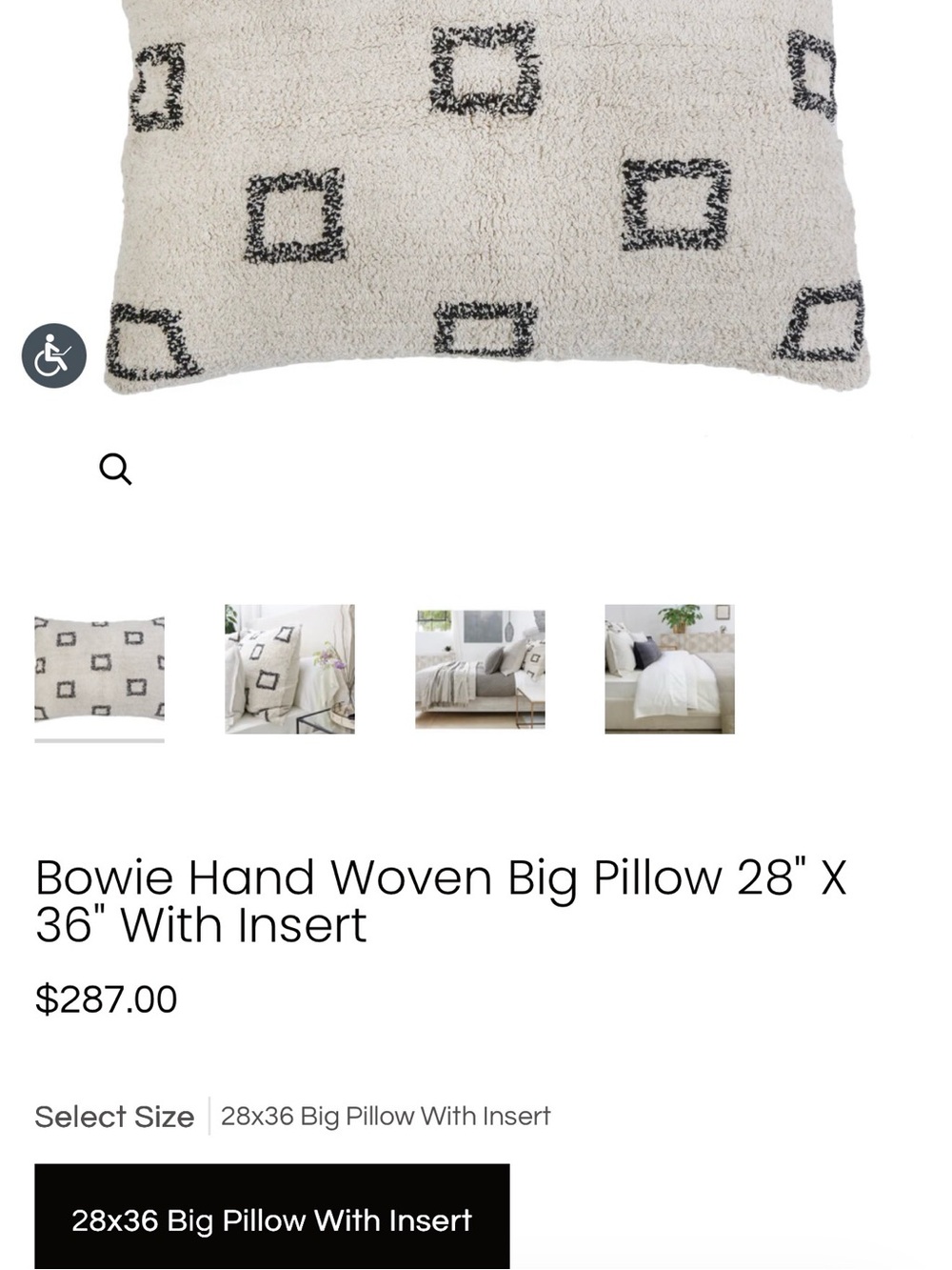 Pom Pom at Home Big Pillow Insert & Bowie Ivory & Grey Hand Woven Case 28” X 36” - Picture 5 of 5